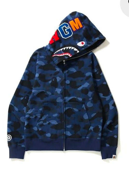 This is a BAPE, (A Bathing Ape) Color Camo Shark Full Zip Hoodie in blue Fitted Size XL and 2XL (Fits 1 size small)