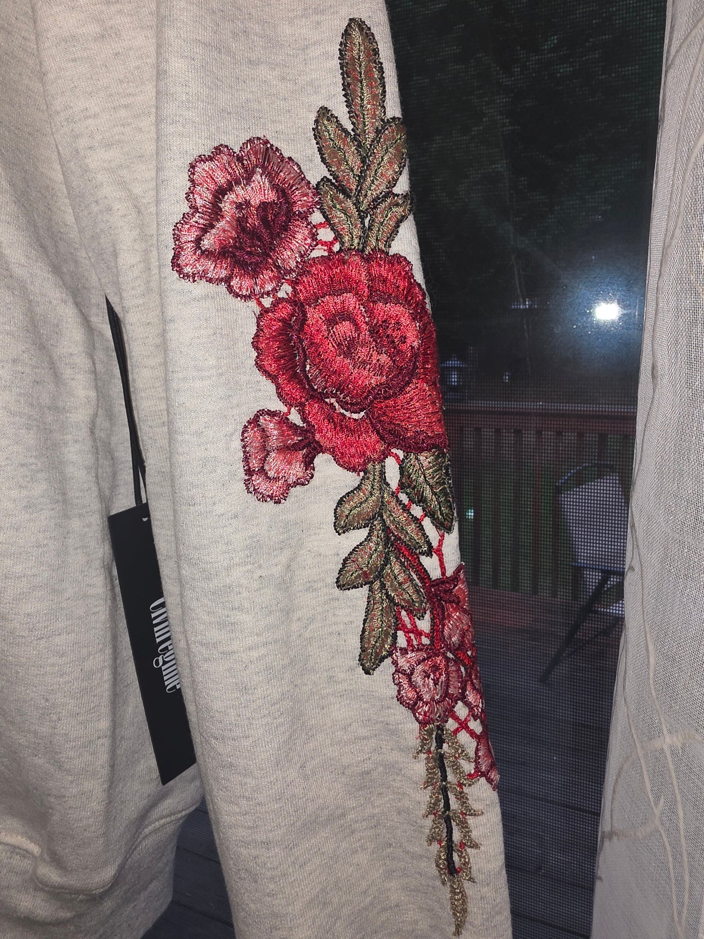 Size Men's Medium                  Civil Regime Hoodie Champion Red Rose Embroidered Floral Pullover