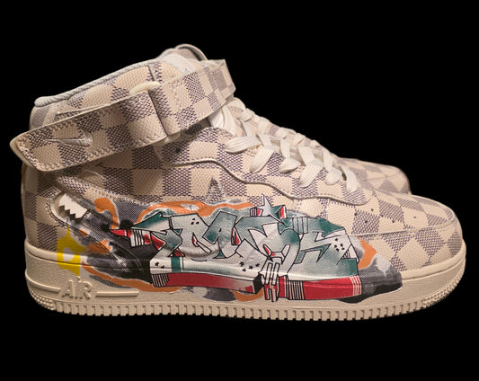 Louis Vuitton x Nike Air Force 1 Mid "Graffiti" sneaker, designed by Virgil Abloh, Men's Size 10