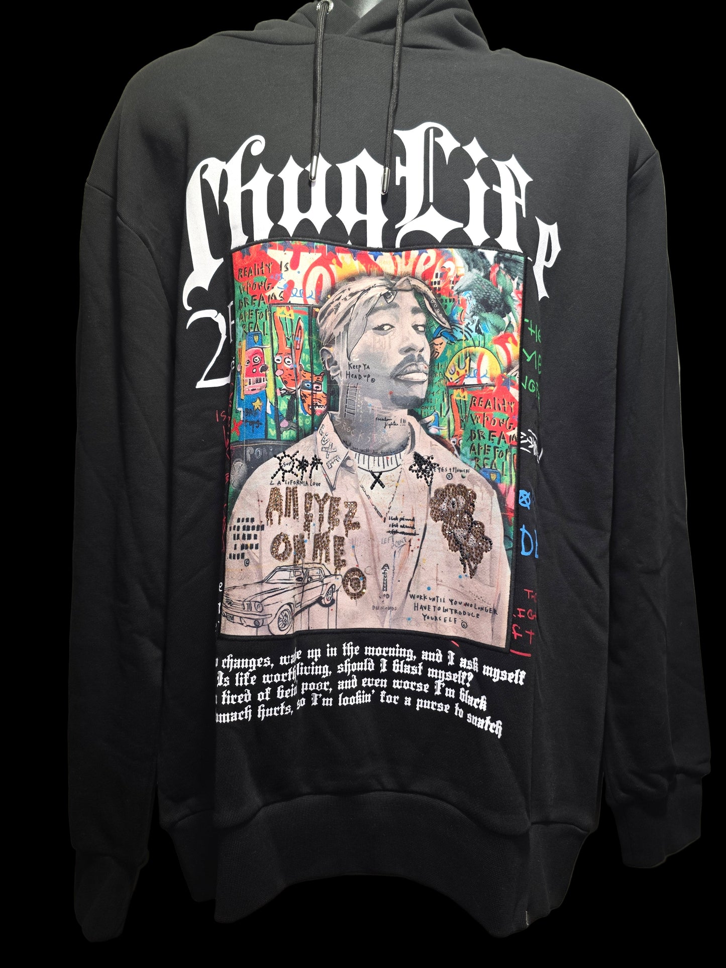Left Point Tupac Hoodie with Rhinestones