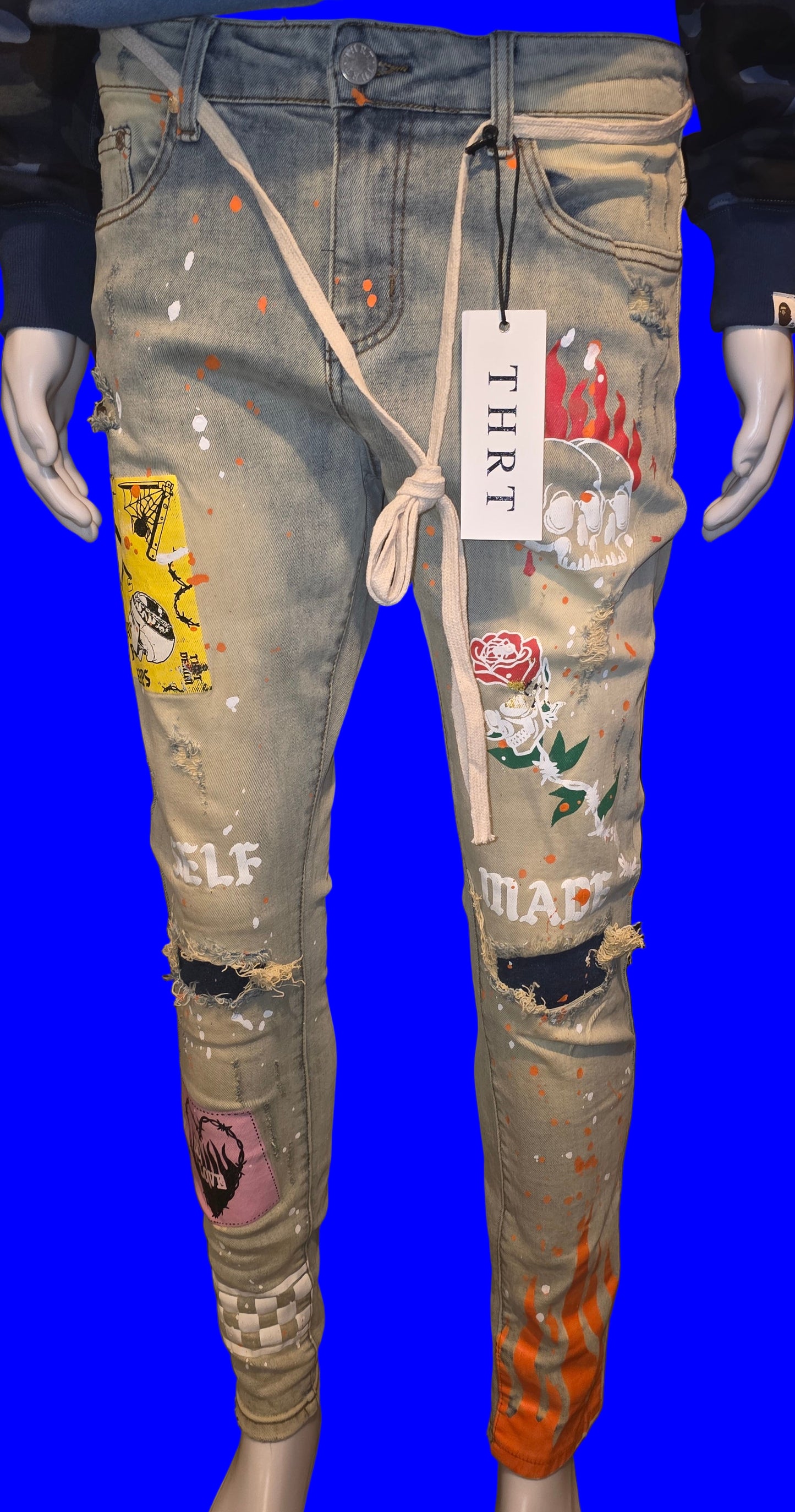THRT Inferno Denim streetwear Art Distressed Printed Designer Men Jeans 34×32 and 32x32