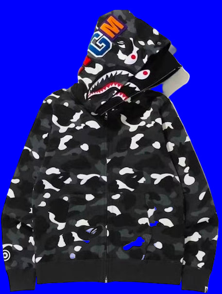 A Bathing Ape, Bape, Bape City Camo Shark full zip hoodie black,Fitted, Large, XL and 2XL