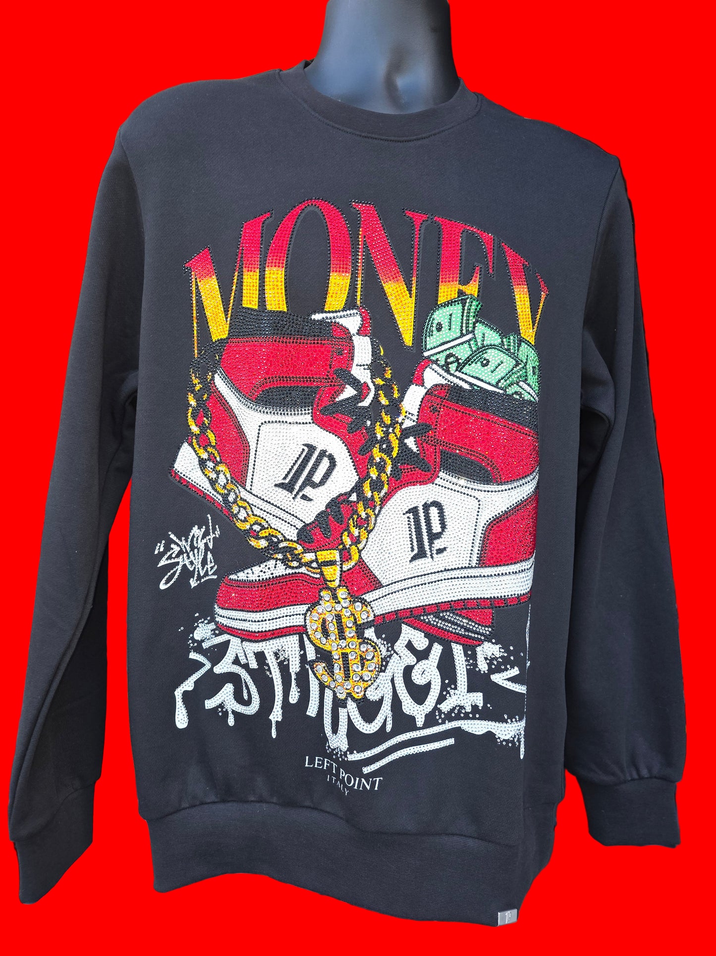 Men's Size Medium        Sweatshirt Money Left Point - Rhinestone W24-1217
58972807