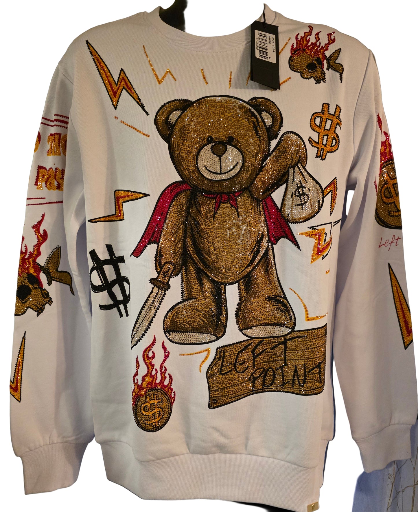 Men's size Large Left Point Sweatshirt Flash Bear with Rhinestones
