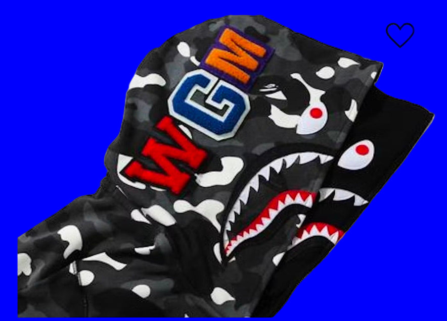 A Bathing Ape, Bape, Bape City Camo Shark full zip hoodie black,Fitted, Large, XL and 2XL