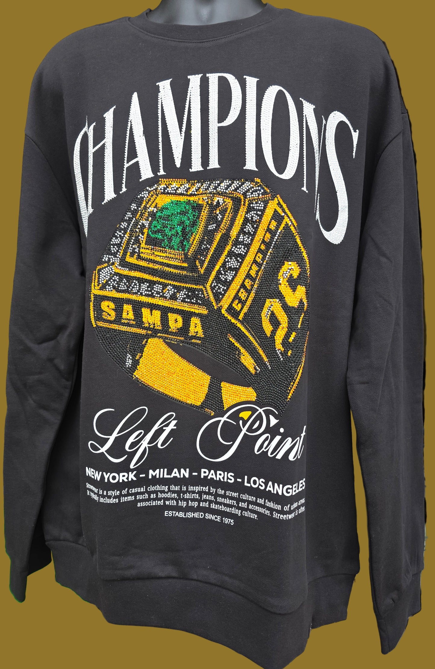 Left Point Men's Rhinestone Champions Ring Sweater Crewneck Size 2XL