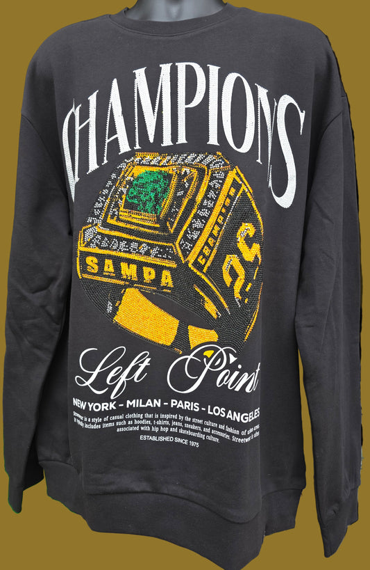 Left Point Men's Rhinestone Champions Ring Sweater Crewneck Size 2XL