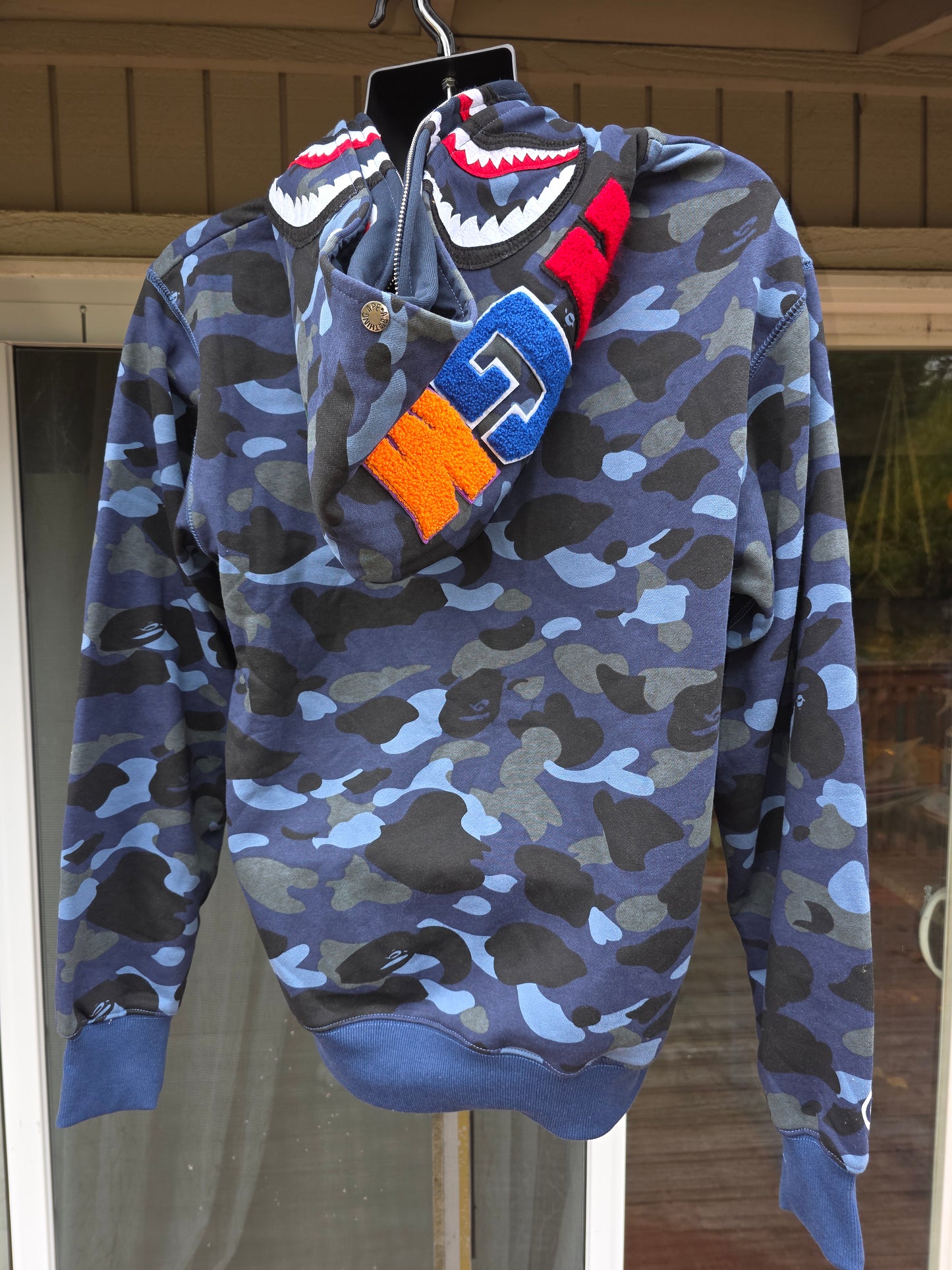 This is a BAPE, (A Bathing Ape) Color Camo Shark Full Zip Hoodie in blue Fitted Size XL and 2XL (Fits 1 size small)